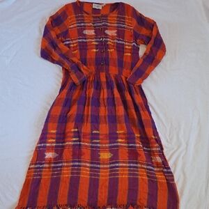 Passports Of Pier 1 Imports Purple And Orange Plaid Long Sleeve Dress Size M